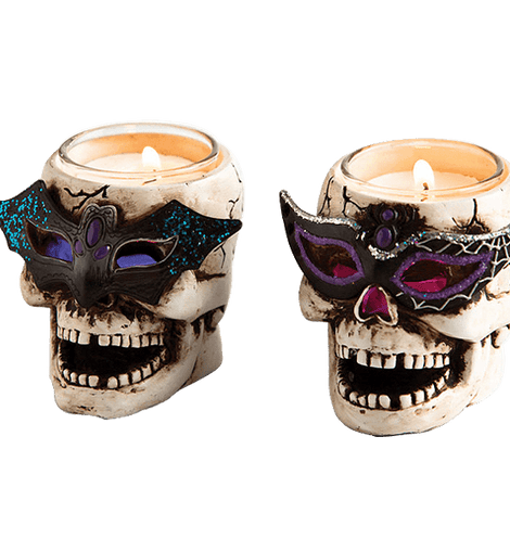 Cypress LED Skull Tealight Holder with Glitter (Set of 2)